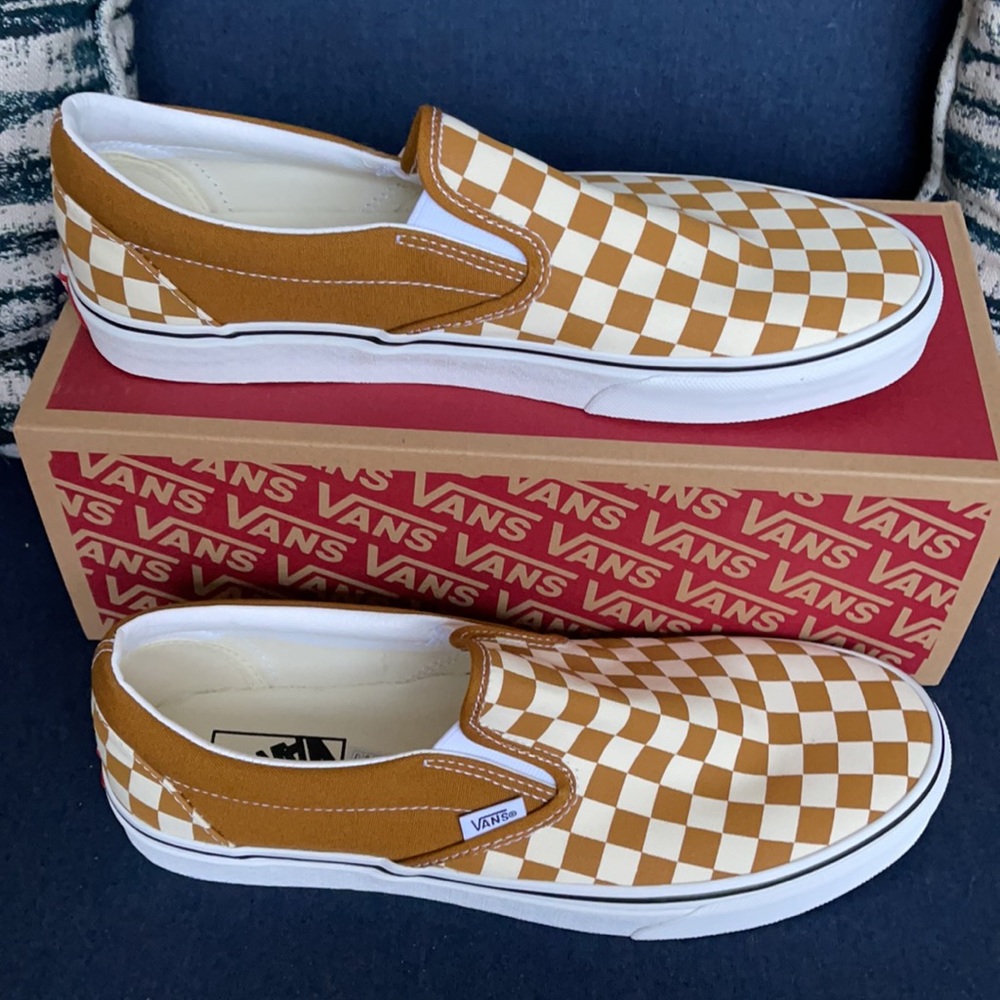 Vans Classic Slip-On Checkerboard Golden Brown/True White MENS - Picture 2 of 16